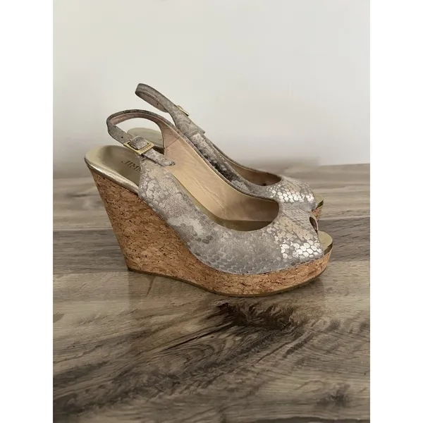 Jimmy Choo Prova Snake Print Silver Metallic Cork Wedges Heels Size 36.5 - Image 6