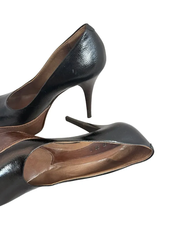 Marni Black Brown Two Tone Leather Closed Toe Platform Heels Pumps Size 8 Womens - Image 7