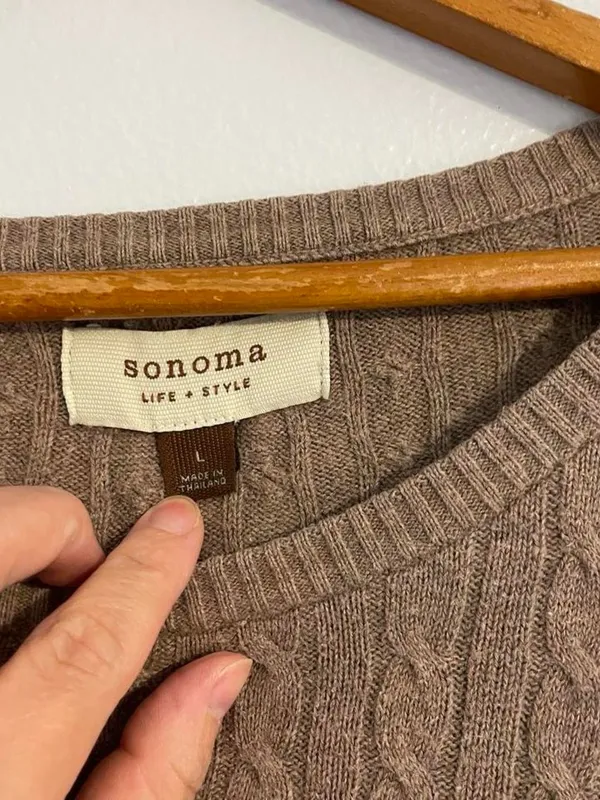 Sonoma Lifestyle L Beige Pullover Button Shoulder Cable Knit Long Sleeve Sweater - Image 2