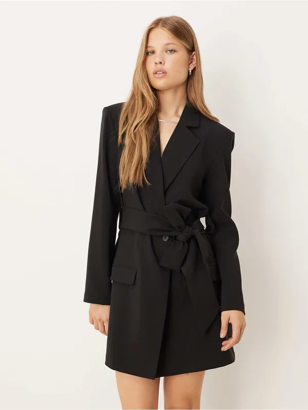 ASOS Pretty Lavish tie waist blazer mini dress in black - Image 2