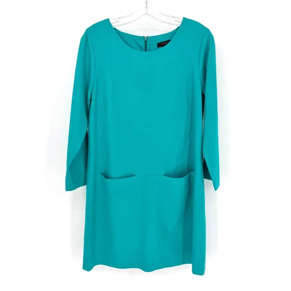 J.Crew Jules Wool Shift Dress Women 8 Teal‎ 3/4 Sleeve Classic Career Preppy - Image 3