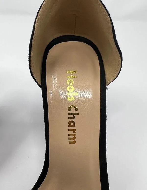 Heels Charm Faux Suede Black Heel Sandals Size 6.5 - Image 4