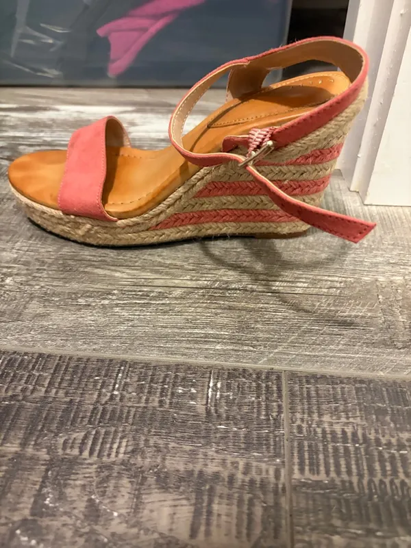 Kelly & Katie Pink Coral Suede Espadrille Wedge Sandals - Image 4