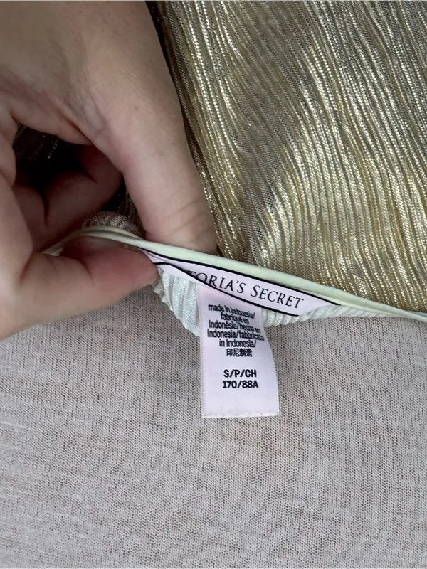 Victoria’s Secret Logo Straps shine gold crop camo pleated tank size S - Image 5