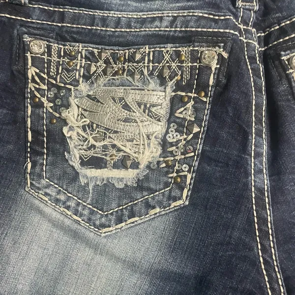 Miss Me Blue Jean Shorts with Distressed Wash - Image 4