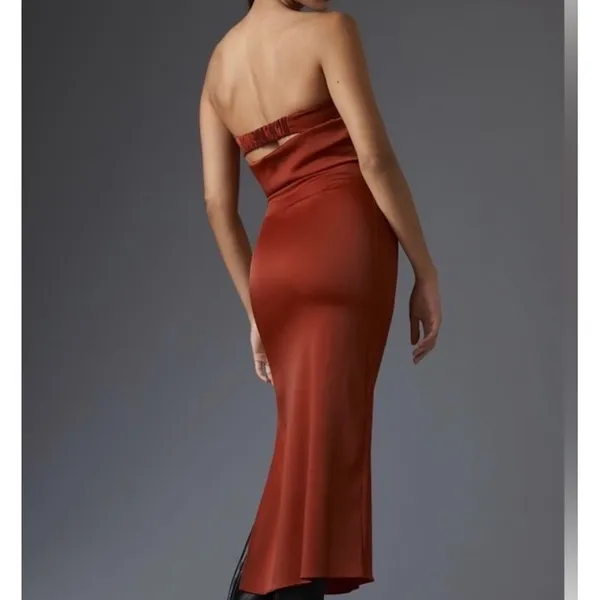 Anthropologie Strapless Satin Midi Dress XL Red Bodycon Side Slit NWT - Image 4
