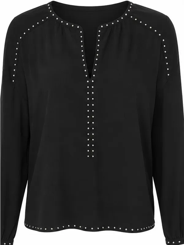 Express Black Stud-Trim Long-Sleeve Women’s Top - Image 2