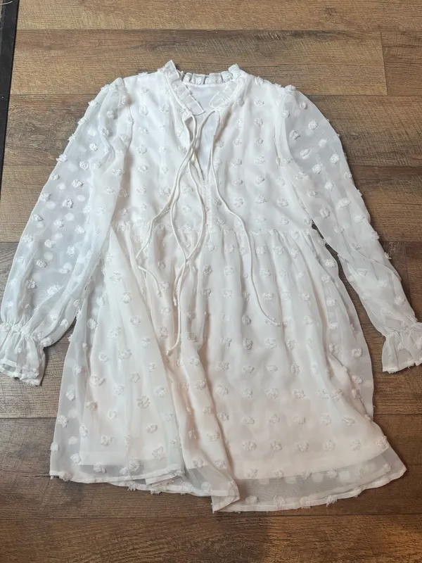 SHEIN White Swiss Dot Tie-Front Long Sleeve Mini Dress - Image 2