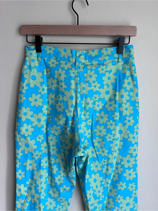 Motel Rocks Zoven‎ Flare Trouser Hight Rise In Retro Daisy Blue Size S - Image 5