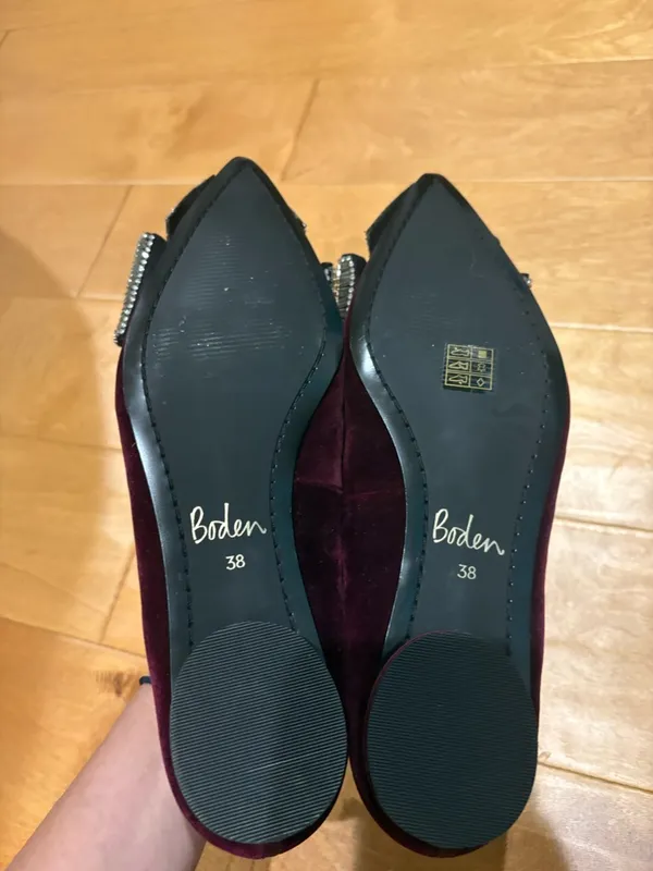 Boden beaded bow pointed velvet flats shoes burgundy sz 38 7.5 8 - Image 6