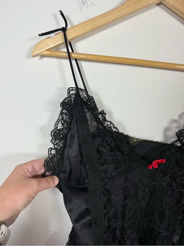 Vintage Stroke of Midnight Black Lace High Low Babydoll Lingerie Top Size L - Image 6