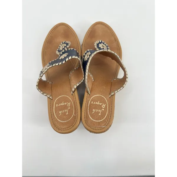 Jack Rogers Marbella navy blue leather cork wedge thong flip flop sandal size 8 - Image 3