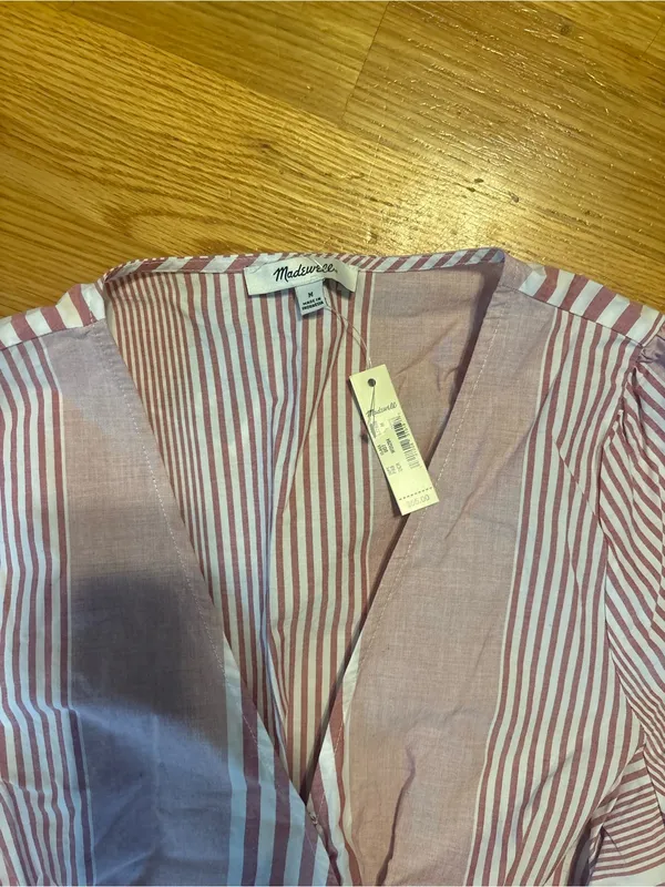 Madewell Striped Dark Pink & White Wrap-Style Women’s Top - Image 2
