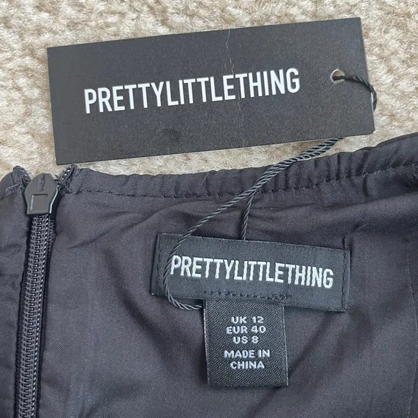 NWT PrettyLittleThing Black Halter Low Back Woven Trim Detail Mini Dress Size 8 - Image 9