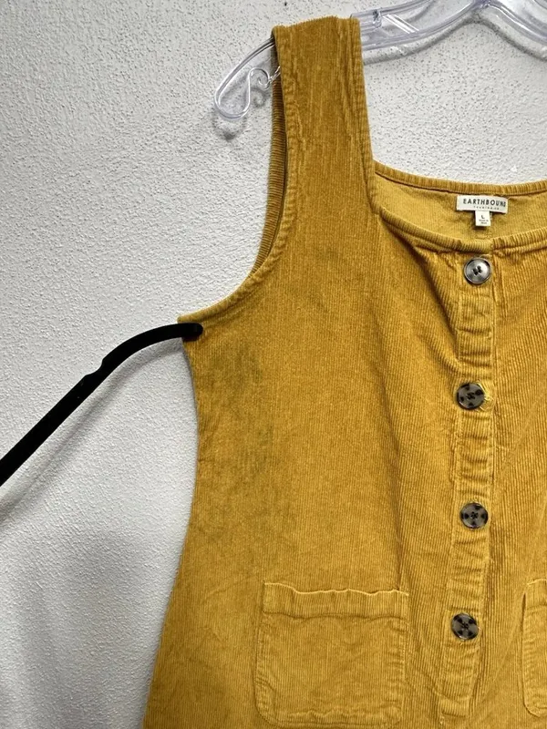 Earthbound Trading Company Corduroy Jumpsuit Large Mustard Cotton Boho Flawed - Image 7