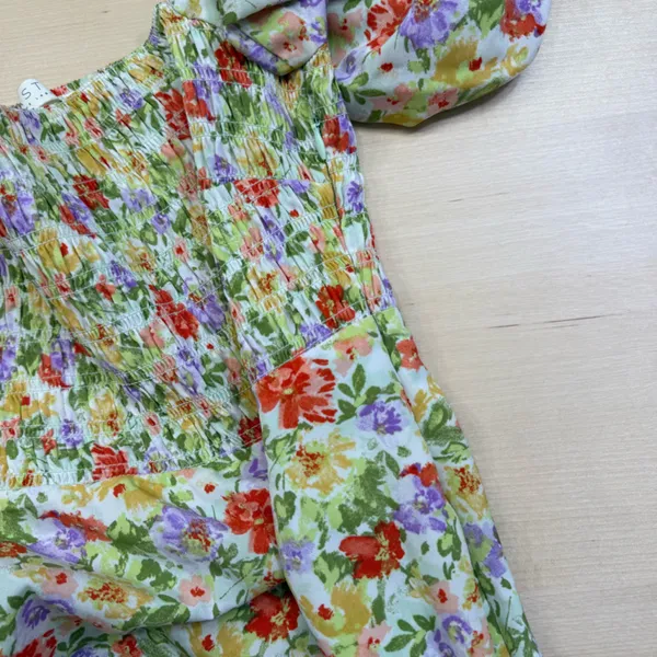 ASTR Floral Puff Sleeve Smocked Midi Dress Cottagecore Square Neck Wedding Guest - Image 7