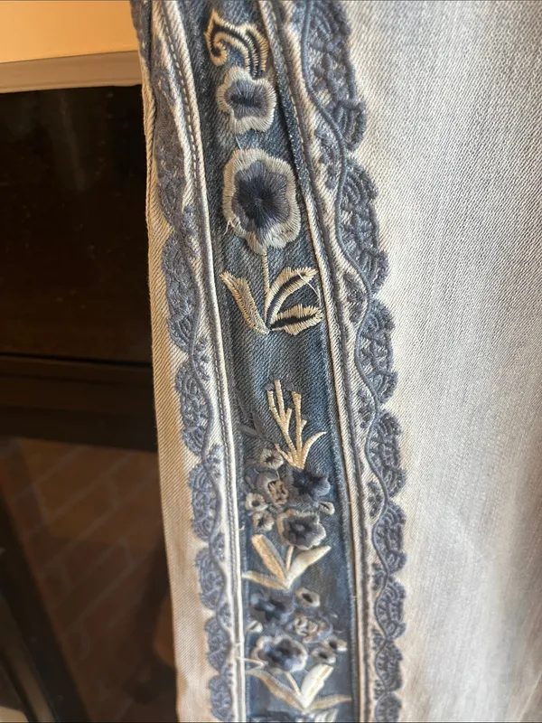 Bayeas Los Angeles High-Waist Light Blue Embroidered Wide-Leg Jeans New - Image 3