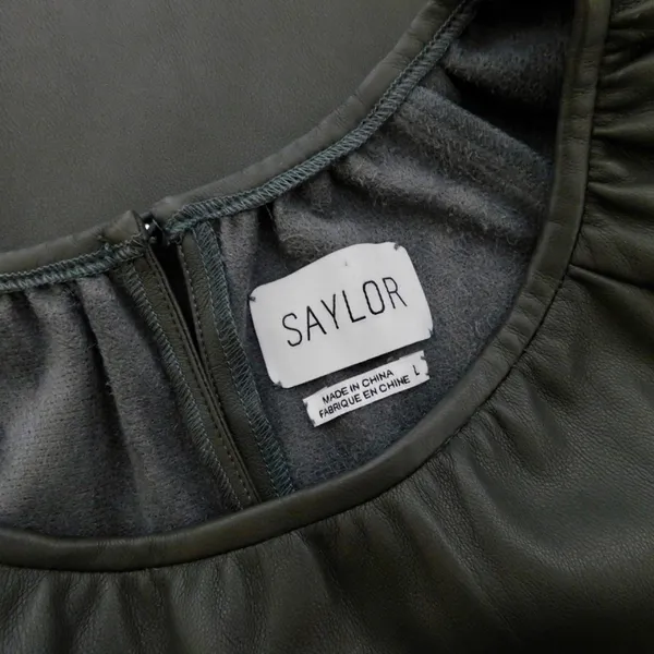 SAYLOR Juana Top Faux Leather Sage Gray Puff Sleeves Solid Streetwear Large‎ - Image 11