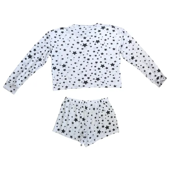 Boutique Long Sleeve Crew Neck Top & Shorts Set White & Navy Blue Star Print Size Medium - Image 2