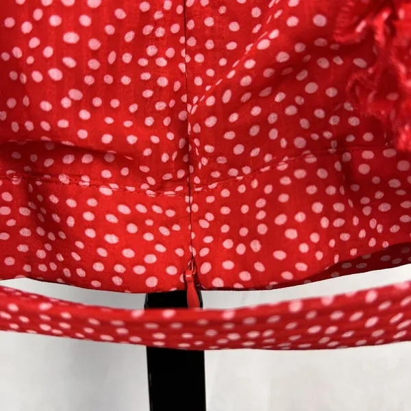 Sugar+Lips Top Womens Small Red Polka Dot Ruffle Crop Zip Up Tie Waist Blouse - Image 6