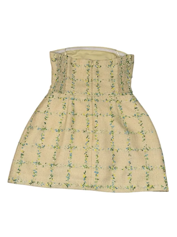 Amanda Uprichard Bethany Tweed Strapless Skort Romper Size L Cream Plaid - Image 2