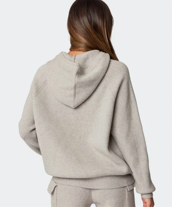 Edikted Gray Knit Hoodie & Cargo Pant Set - Image 2