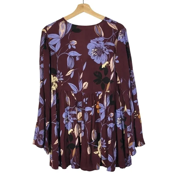 Free People Bella Purple‎ Floral Long Sleeve Tunic S - Image 3