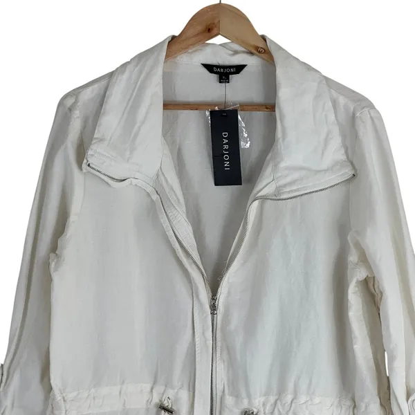 NWT Darjoni Utility Solid Linen Blend Jacket White Coastal Drawstring XL Size XL - Image 3