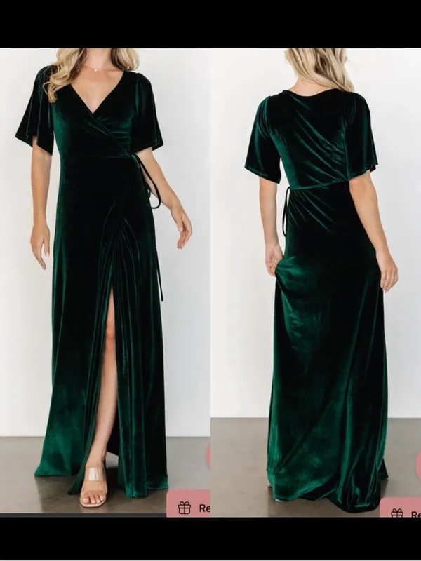 Baltic Born Meghan Velvet Wrap Maxi Dress Emerald Green Holiday Party Christmas - Image 2