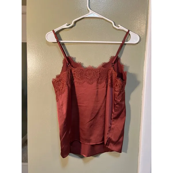 Abercrombie & Fitch Womens Sz Small Satin Lace Trim Cami Dusty Rose Pink Buttons - Image 5