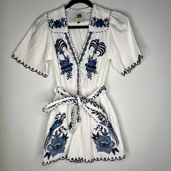 Farm Rio Embroidered Linen Romper Size XS - Image 4