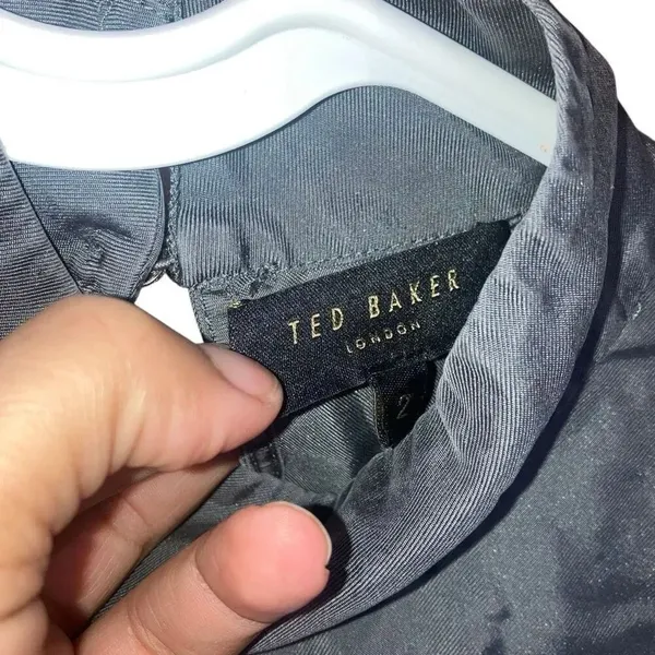 Ted Baker 100% Silk Grey Blouse Size 2 High Neck Long Sleeve #778 - Image 2