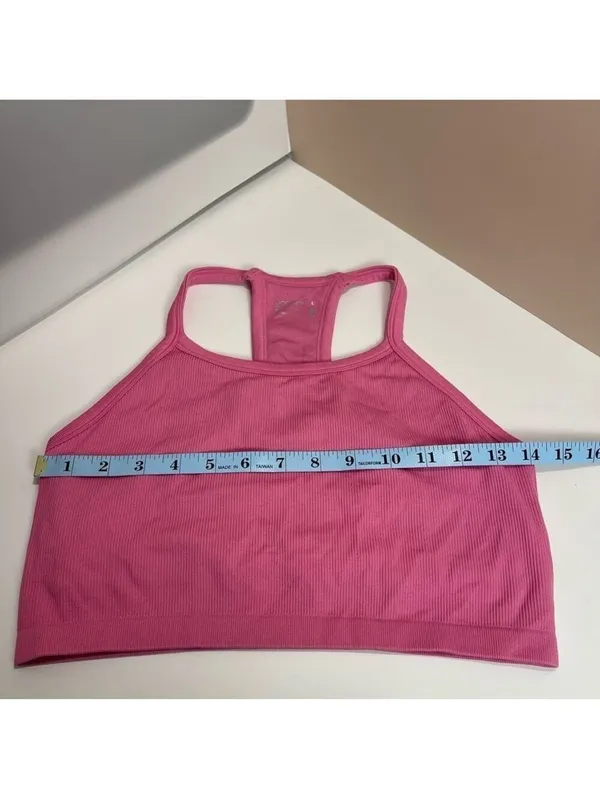 Jockey Pink Ribbed Sports Bra Size L Racerback Stretch Comfort Activewear - Image 4