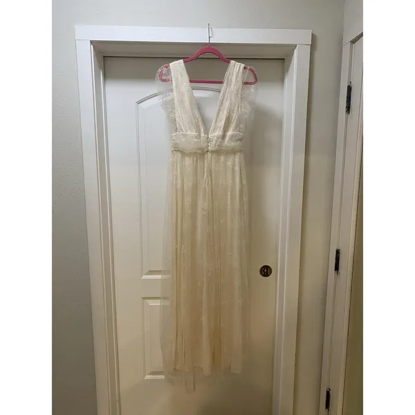 Altar'd State Elina Dress Womens Medium White Glitter Tulle Maxi Formal Gown - Image 4