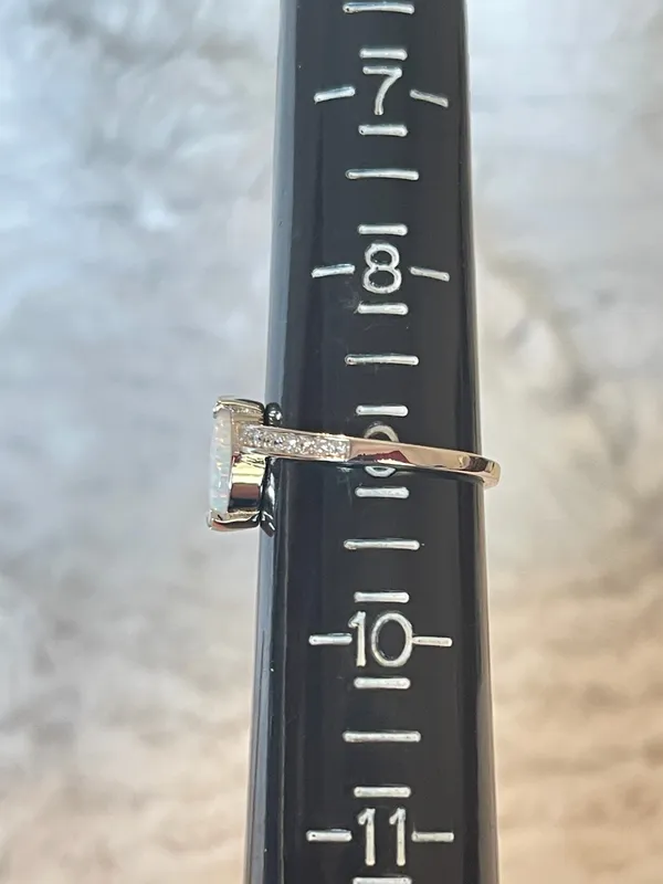 Sterling Silver White Opal Marquise Ring CZ Accents Size 9 Dainty Stackable - Image 6