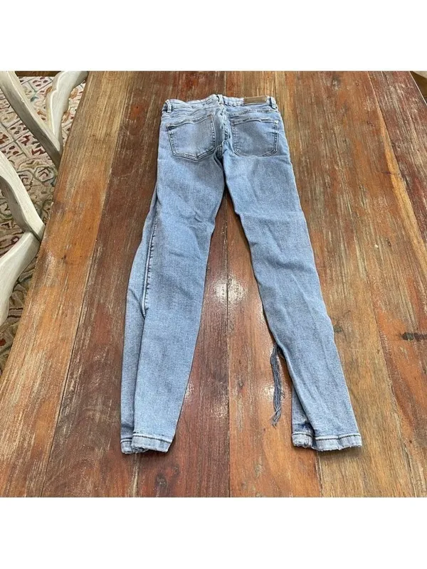Zara Straight Leg Light Blue Denim Jeans Size 2 Distressed - Image 3