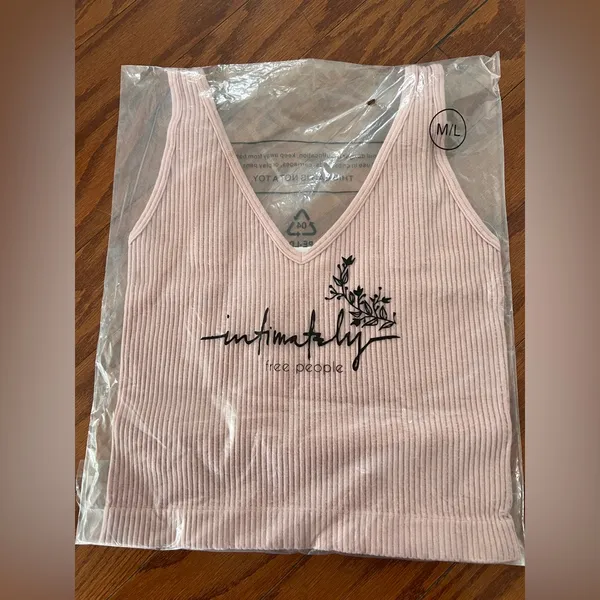 Free People Ribbed Pink V-Neck Tank Top M - Image 4