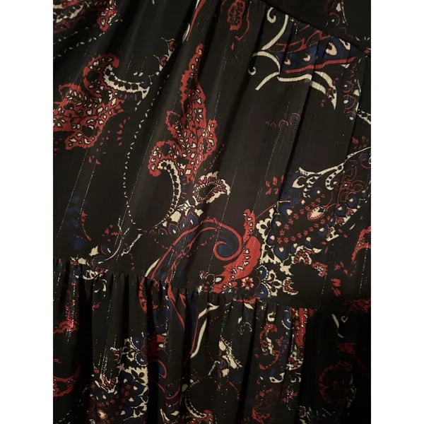 REBA | Black Paisley Print Midi Dress Sheer Sleeves Metallic Detail | Size L - Image 5