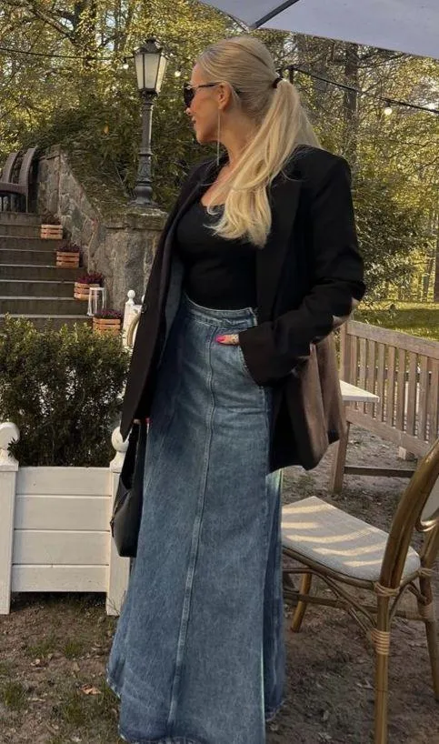 Zara skirt denim jeans flared boho hippie casual - Image 4