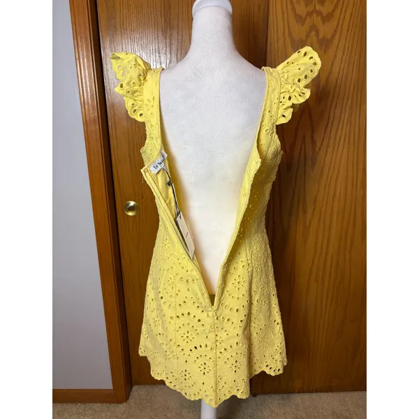 En Saison Guinevere Dress Lemoncello Yellow Eyelet Ruffle Mini Dress Large - Image 7