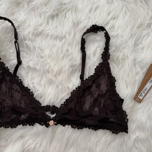 Skims Stretch Lace Triangle Bralette Espresso Size XL - Image 4