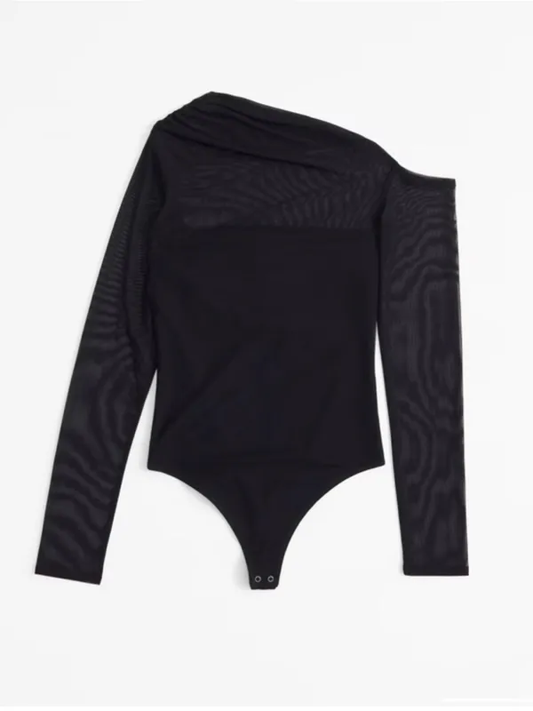 Abercrombie & Fitch Black One-Shoulder Sheer Sleeve Bodysuit - Image 5