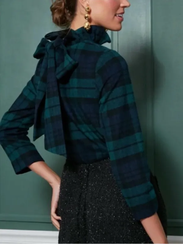 Tuckernuck Blackwatch Plaid Faye Tie Blouse Size Small - Image 3