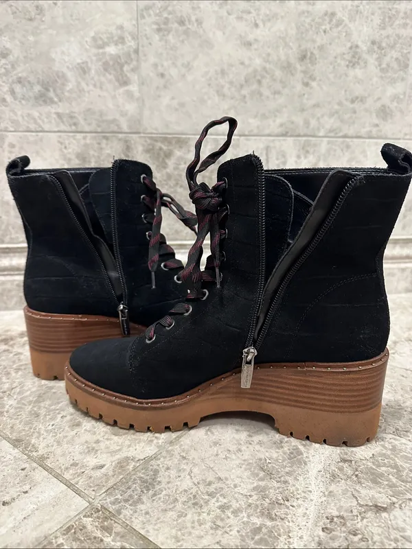 Vince Camuto Debsen Suede Lug Sole Boots Size 8.5 Euro 39 Black - Image 11