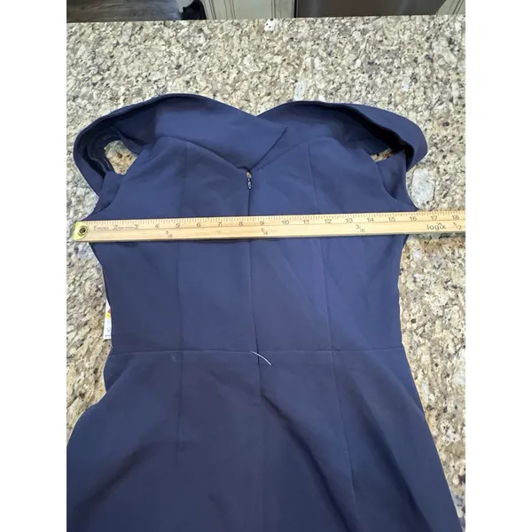 Eliza J Pleated Off Shoulder Gown Dress Size 4 $218 Navy Blue Crepe - Image 11