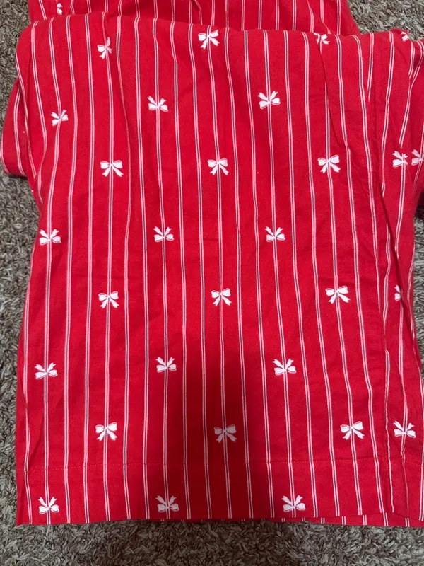 Aerie NWT flannel red white bows stripes pajama pants drawstring woman size XXL - Image 7