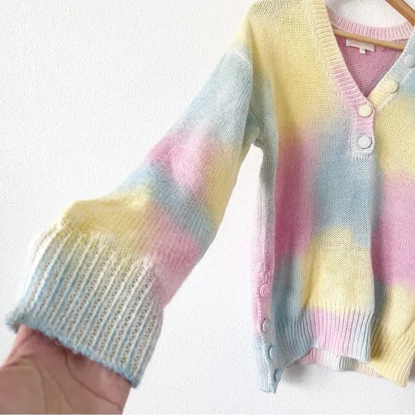 LoveShackFancy Naveen Alpaca Blend Pastel Tie Dye V-Neck Oversized Cozy Sweater - Image 6