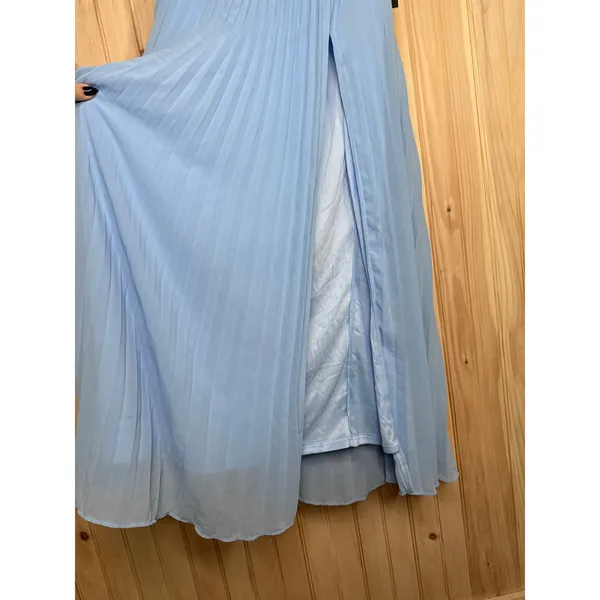 NWT Lulus Celebratory Allure Powder Blue Pleated Backless Maxi Dress Wedding L - Image 5