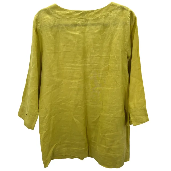 Tyler Boe Linen Tunic Top Women's Medium Citron Yellow V Neck 3/4‎ Sleeve - Image 2