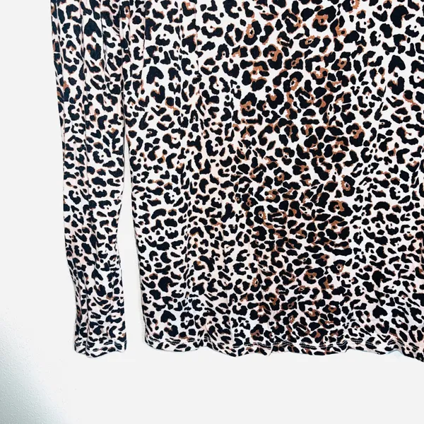 Maurices 24/7 Cream Brown Leopard Print Crew Neck Long Sleeve Tee - Image 5